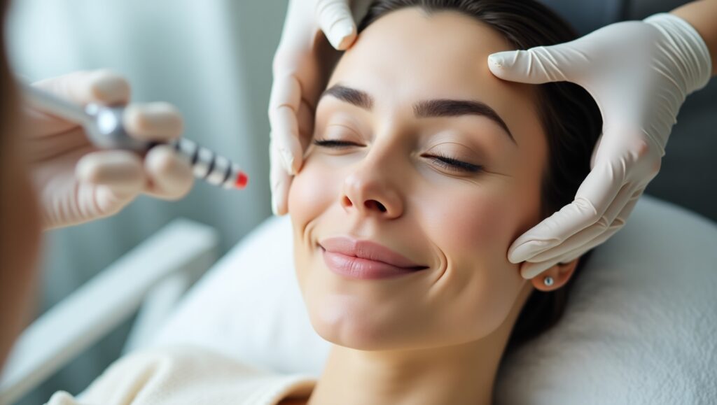 Woman receiving non-invasive aesthetic treatment at a professional clinic, representing Botox alternatives for smoother, youthful-looking skin.