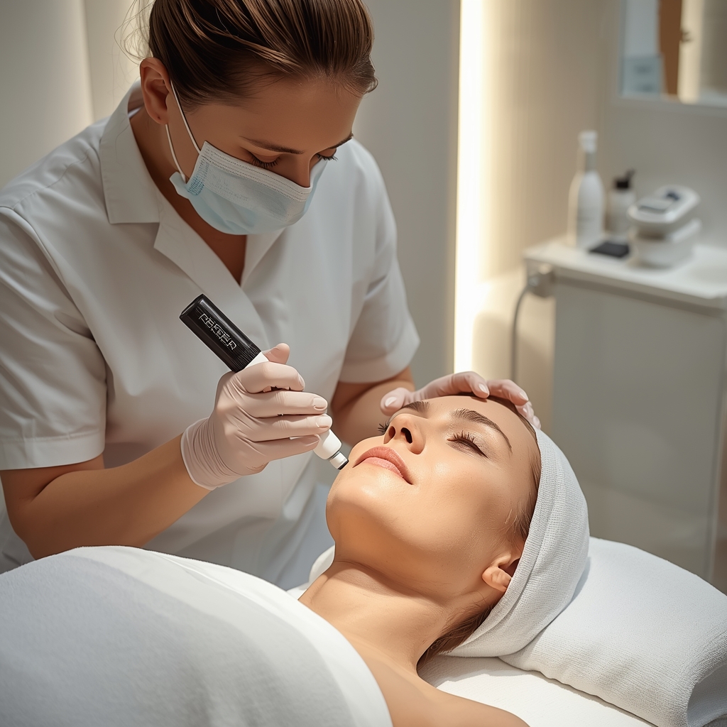 Licensed aesthetic provider performing microneedling facial treatment at a luxury medical spa in Edgewater, Maryland