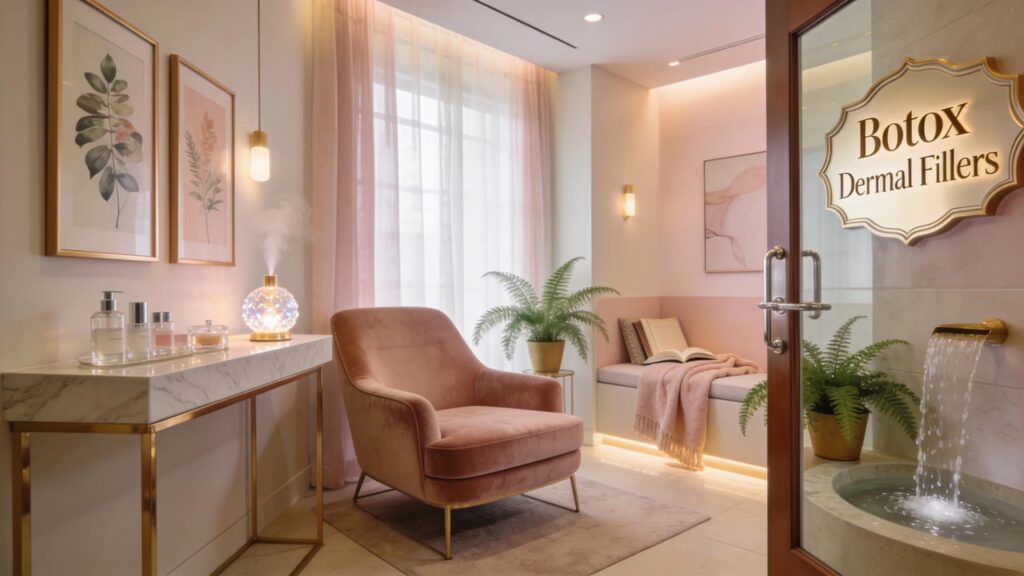 Luxurious med spa interior with soothing decor, reflecting the theme of Botox and dermal fillers