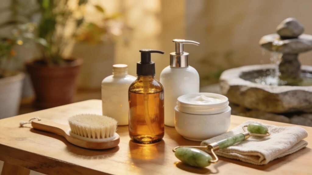 Spa environment with skincare products symbolizing pre- and post-care for Botox and fillers