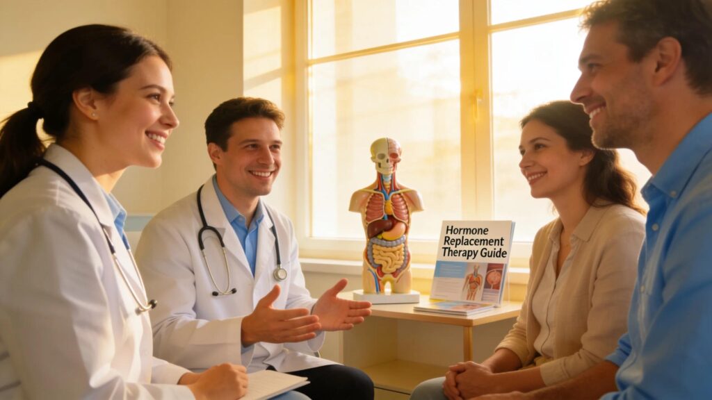Healthcare professionals discussing bioidentical hormone replacement therapy with patients